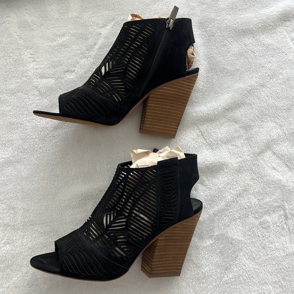 New Vince Camuto black, open toe, open mesh, leather booties. - Picture 3 of 6